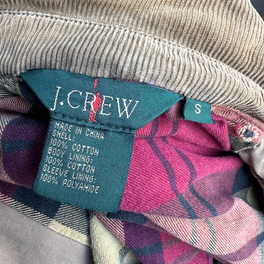 Vintage J.Crew Barn Jacket Small Tan Plaid Corduroy Collar Chore 90s Oarsman - Picture 3 of 8